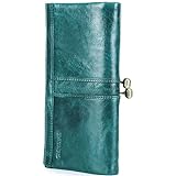 LOXO CASE Leder Damen Geldbörse Reißverschluss - 100% Rindleder mit 6 Kartenfächern & Kiss Lock - Schlanke Vintage Brieftasche,Blue