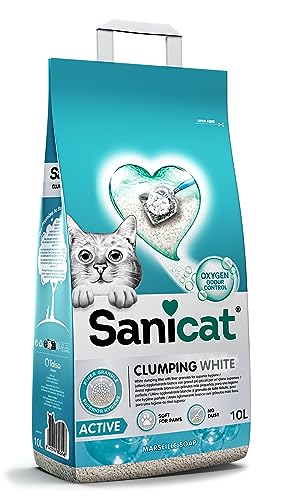 Sanicat - Ultra klumpendes weißes Katzenstreu - Marseiller Seifenduft | Hergestellt aus natürlichen Mineralien mit garantierter Geruchskontrolle | 10 l Behälter