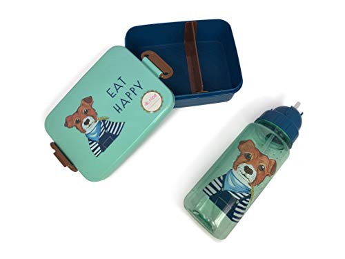 Rice Kinder SET Lunchbox mit Einteilung und Trinkflasche 500ml mit Tiermuster Blau