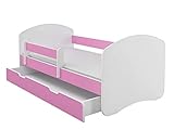 Kinderbett Jugendbett mit einer Schublade und Matratze Weiß ACMA II (180x80 cm + Schublade, Rosa)