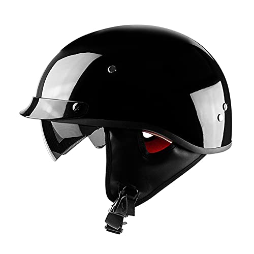 Woljay Halbhelme Motorrad Helm Halbschale Helm mit Built-in Visier mit Built-in Visier (M, Gloss Black)