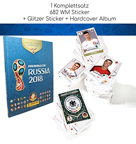 CAGO Unbekannt Panini WM 2018 Sticker - Komplettsatz + Glitzer + Hardcover Album (682 STK.)