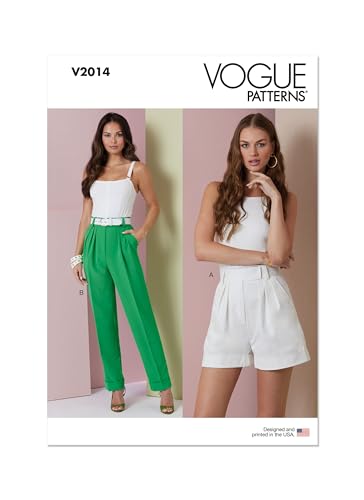 Vogue Patterns V2014B5 Damen-Shorts mit hoher Taille und locker sitzender Hose Schnittmuster-Paket, Design-Code V2014, Papier, Mehrfarbig, Sizes 8-10-12-14-16