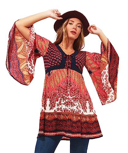 Joe Browns Damen Boho Print Crochet Trim Floaty Sleeve Tunic Dress Casual Dress, Multi,