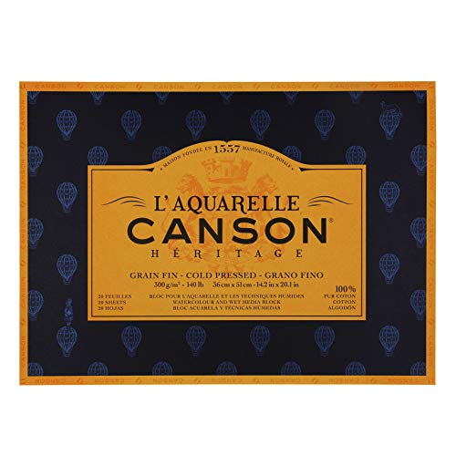 CANSON Aquarellmalerei Canson Erbe Block geklebt 4 Seiten 20 Blatt feine Körnung Feine Körnung 36 x 51 cm