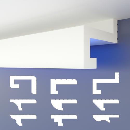 HEXIMO Schattenfuge LED Stuckleisten, XPS Styropor indirekte Beleuchtung Trockenbau Decke Leisten für Wand Deckenabschlussleiste (20.4 Meter HLED 8)
