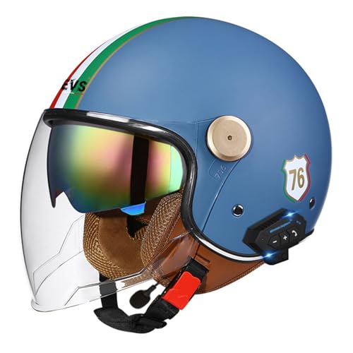 Retro Motorrad Halbhelme Motorradhelm Für Herren Und Damen DOT/ECE-Zertifizierung 3/4 Bluetooth Jethelm Mit Visier Halbschalenhelm Braincap Offenem Helm Schutzhelm 18,XL:61-62CM