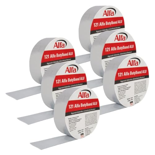 Alfa 6x Alu- kaschiertes Butylklebeband 100 mm x 10 m wetterfestes Dichtungsband für ein dauerhaftes Abdichten von Dachanschlüssen Stößen und Wohnwägen