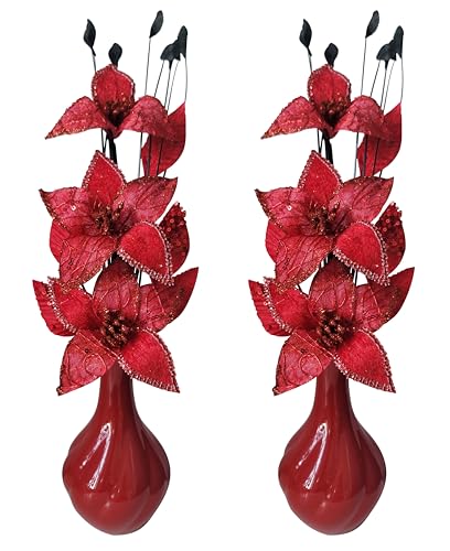 Flourish Deko Künstliche Blumen, Red/Silver, 32cm