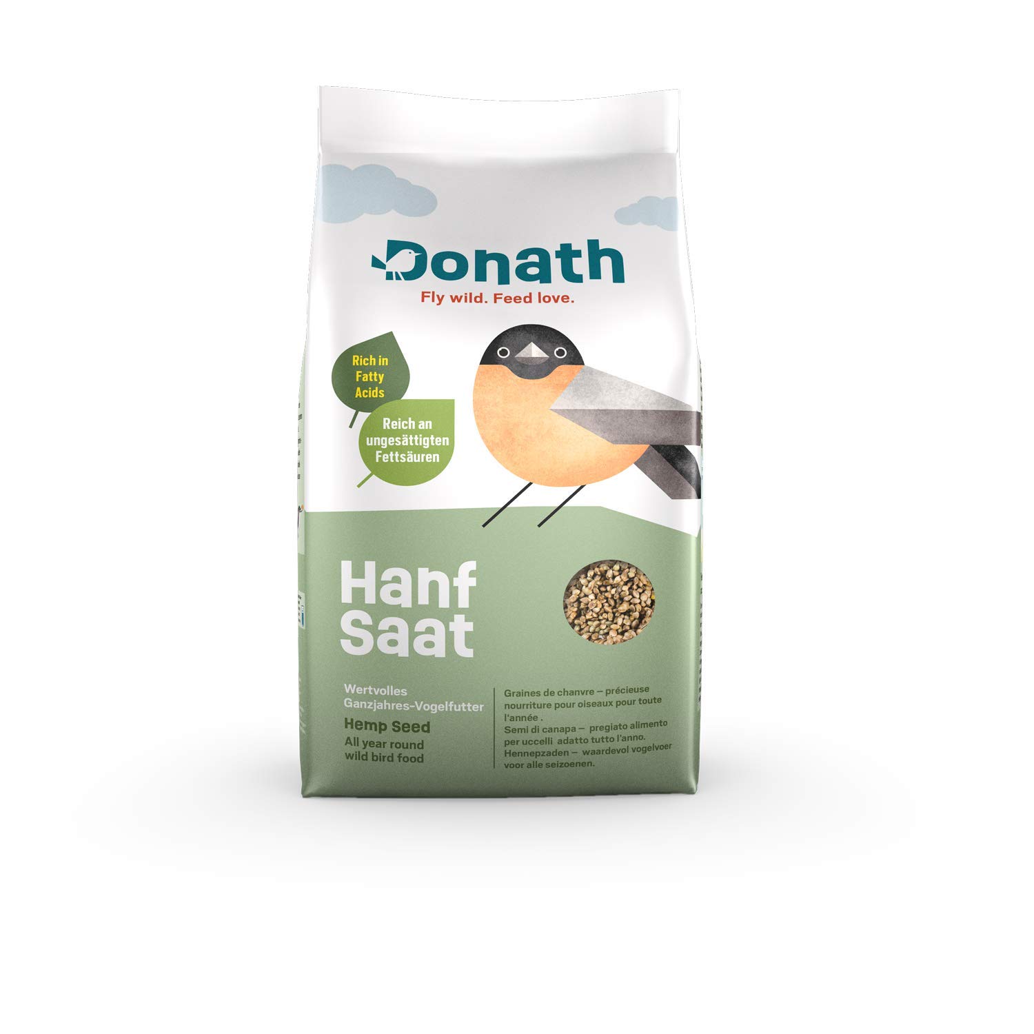 Donath Hanfsaat - Hanfsamen sind kleine Kraft- und Vitalpakete - mit vielen wertvollen Fettsäuren - wertvolles Ganzjahres Wildvogelfutter - aus unserer Manufaktur in Süddeutschland - 9 Kg