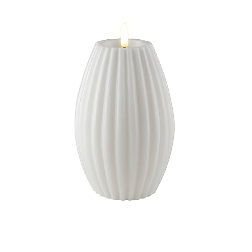 ReWu Kerze Deluxe Homeart Rillenkerze Ovale Formkerze aus Echtwachs mit hochwertigem Wachsspiegel - (Weiß)