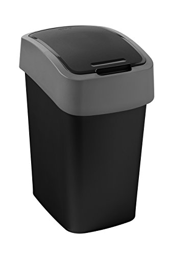 Curver Mehrzweck-Abfallbehälter Flip 25L in schwarz/grau, Plastik, 34 x 26 x 47 cm