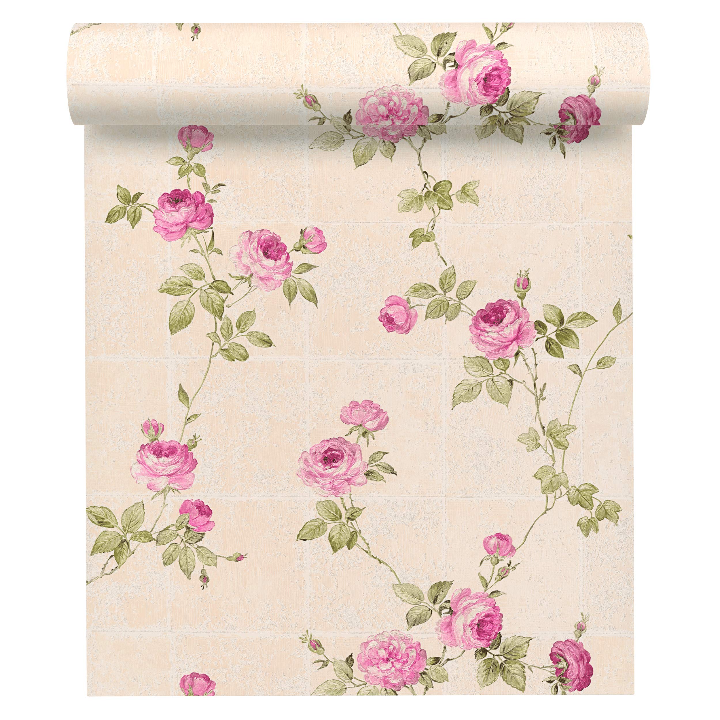 A.S. Création Vliestapete Chateau 5 Tapete mit Blumen floral 10,05 m x 0,53 m beige grün rosa Made in Germany 345014 34501-4