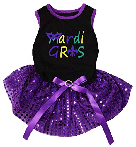 Petitebella Mardi Gras Hundekleid mit violetten Pailletten