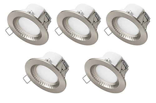 TEVEA LED Einbaustrahler | geringe Einbautiefe | 5W 230V | IP44 auch fürs Bad (Warmweiss-5er)