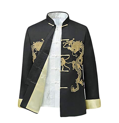 keephen Chinesisch Stil Tai Chi Hemd Kung Fu Tops Tang Anzug Herren Lange Ärmel Drachen Bestickt Jacke Mantel Oberbekleidung