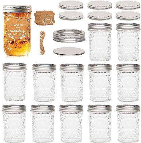 UHAPEER Mason Jars 8 OZ, 12 Pack Einmachgläser mit Deckel, Etiketten, Hanfseil, Vorratsgläser für Marmelade, Honig, Hochzeitsgeschenke, Babynahrung