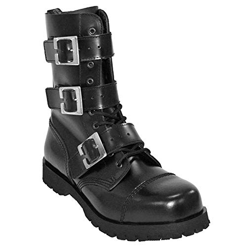 Boots & Braces - 10 Loch 3 Buckle Zip schwarz Stiefel Rangers Schwarz Schnallen
