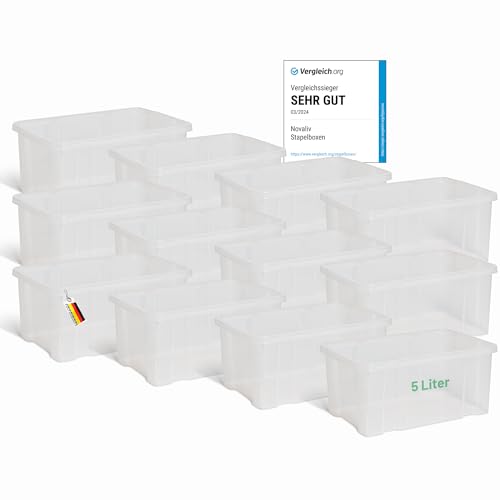 Novaliv 12x Aufbewahrungsboxen ohne Deckel 5L 30 x 19 x 14 cm transparente Nestbar stapelbare Storage boxes Kunststoff BPA-frei