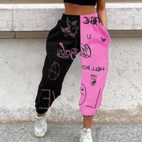 ZYONG Frauen Hip Hop Sweatpants Schädel Druck Patchwork Hose 2020 Herbst Elastische Taille Tasche Overall Beiläufige Streetwear Joggers