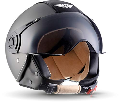 MOTO Helmets® H44 „Vintage Titan“ · Jet-Helm · Motorrad-Helm Roller-Helm Scooter-Helm Bobber Mofa-Helm Chopper Retro Cruiser Vintage Pilot Biker · ECE Visier Schnellverschluss Tasche S (55-56cm)