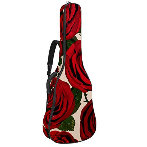 Gitarrentasche mit Reißverschluss, wasserdicht, weich, für Bassgitarre, Akustik- und klassische Folk-Gitarrentasche mit rotem Rosenmuster