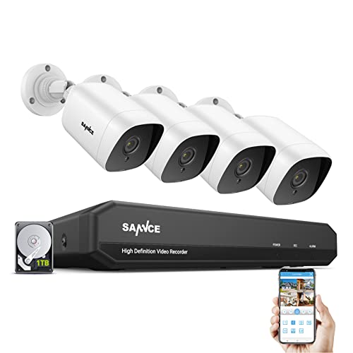 SANNCE Überwachungskamera Aussen Set 1080P 8CH DVR 5-in-1 Videoüberwachung Recorder mit 1TB Festplatte, 4X 2MP Sicherheitskamera für 24/7 Aufnahme Innen Outdoor