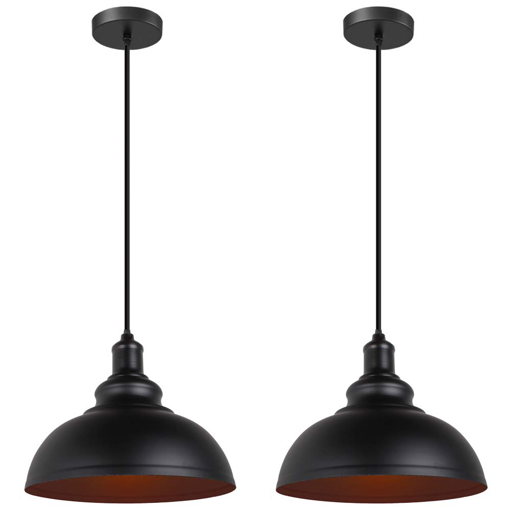 iDEGU 2 Stück Pendelleuchte Industrielle Vintage Pendellampe E27 Retro Lampe Metall Hängelampe für Küche Esszimmer Wohnzimmer Restaurant, Ø29cm (Schwarz)