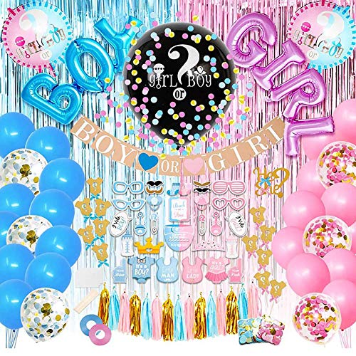 Canghai Geschlechtsoffenbarungsdekoration, Banner, blau-pinke Folie- und Konfetti-Ballons, Foto Requisiten, Quasten und Lametta Vorhänge für Babyparty Party Dekoration