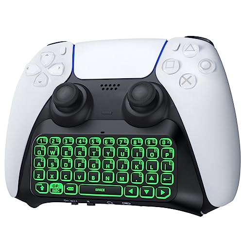 TiMOVO Drahtlose Tastatur Kompatibel mit PS5, PS5 Spielzubehör mit Grüner Hintergrundbeleuchtung,​ Mini Bluetooth Tastatur für PS5 Controller Messaging Gaming Live Chat, Schwarz+Weißer Rahmen