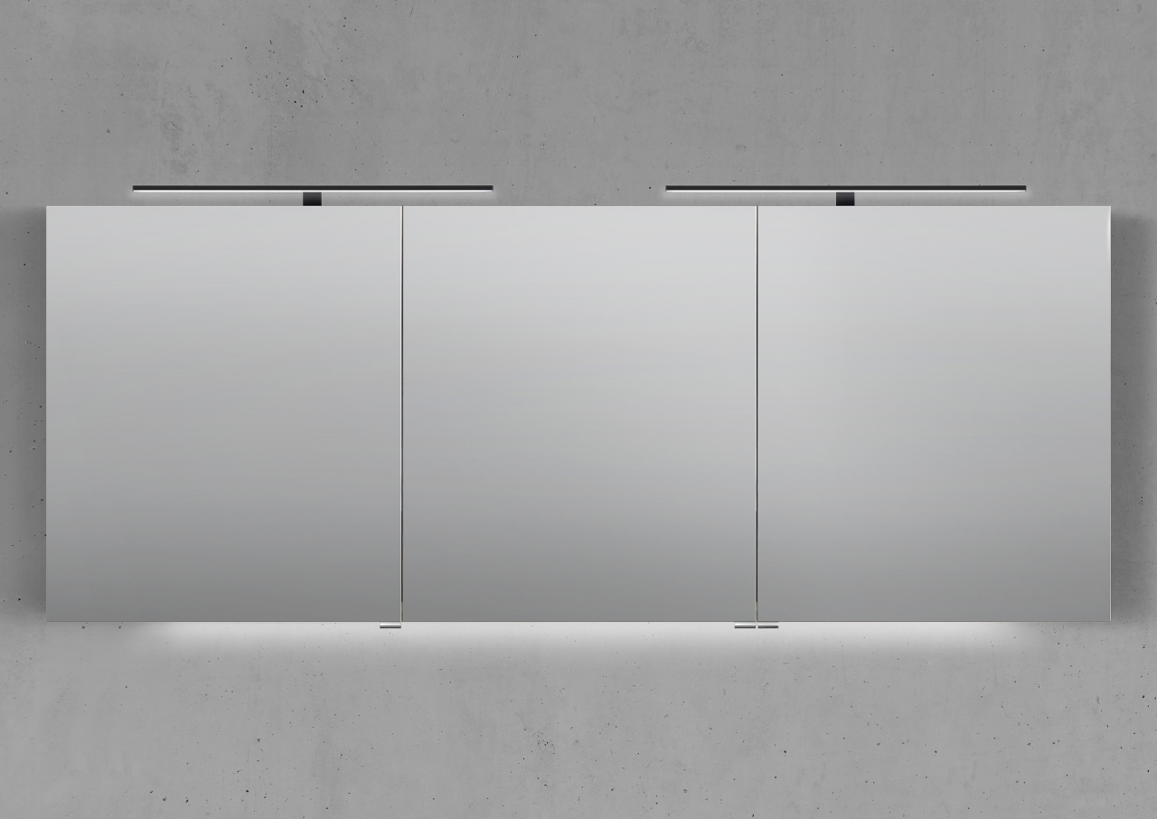 Spiegelschrank 180 cm mit 2x MULTI LED Aufsatzleuchte Doppelspiegeltüren Beton Anthrazit 3