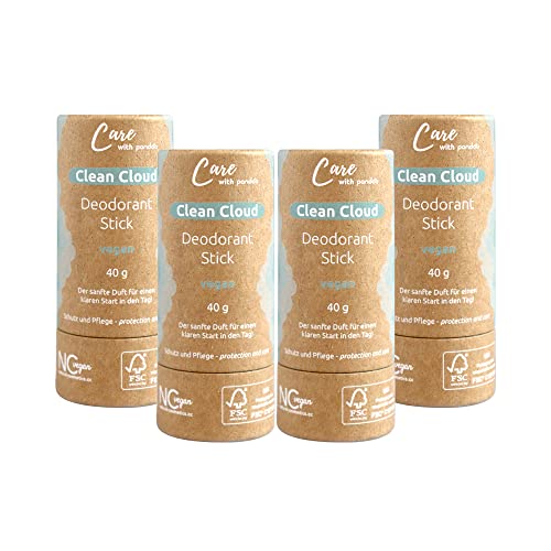 Deo-Stick Clean Cloud 40g | 100% natürlich, vegan & plastikfrei | Deodorant | festes Deo | Deostift Deo Stift | ohne Plastik (4 Stück)
