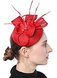 Coolwife Fascinators Sinamay Hut Damen Feder Pillbox Derby Tea Party Hut (Rot)