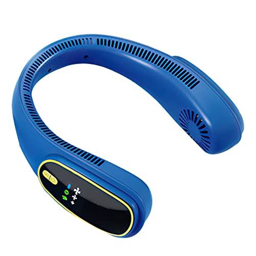MANDDLAB Tragbarer Halsventilator, wiederaufladbar über USB, Luftkühler für den Außenbereich, ohne Flügel, für Outdoor-Sport, Blau
