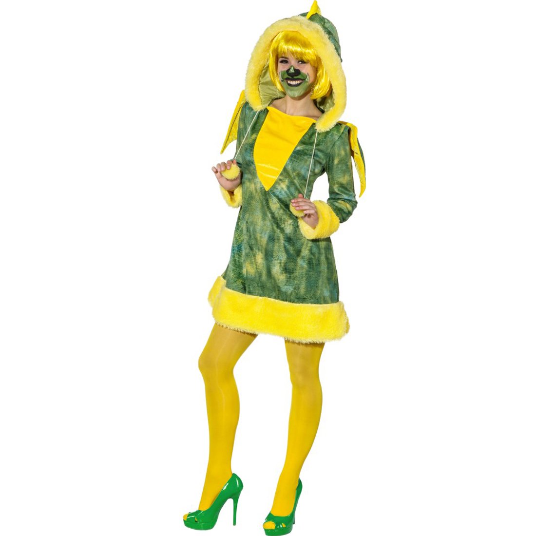 Amakando Damenkostüm Drache - 34/36 (XS/S) - Drachenkostüm Damen Kostüm Straßenkarneval Karnevalskostüm Dinosaurier Tierkostüm Frauen Drachenkostüm Damen