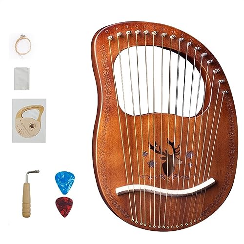 WowZza Massives Holzfurnier, 16-Saitige Lyra-Harfe, Tragbare Lira-Harfe, Anfängerinstrumente/16 Töne Rentier Vintage
