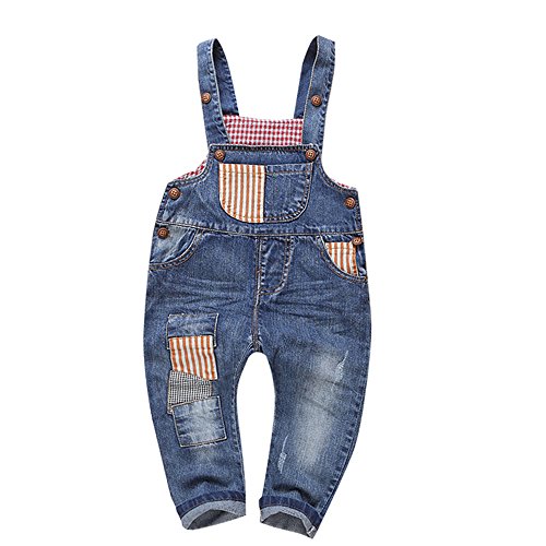 KIDSCOOL SPACE Baby & kleine Jungen/Mädchen Kariertes Futter Denim Latzhose,Hellblau, 2-3 Jahre