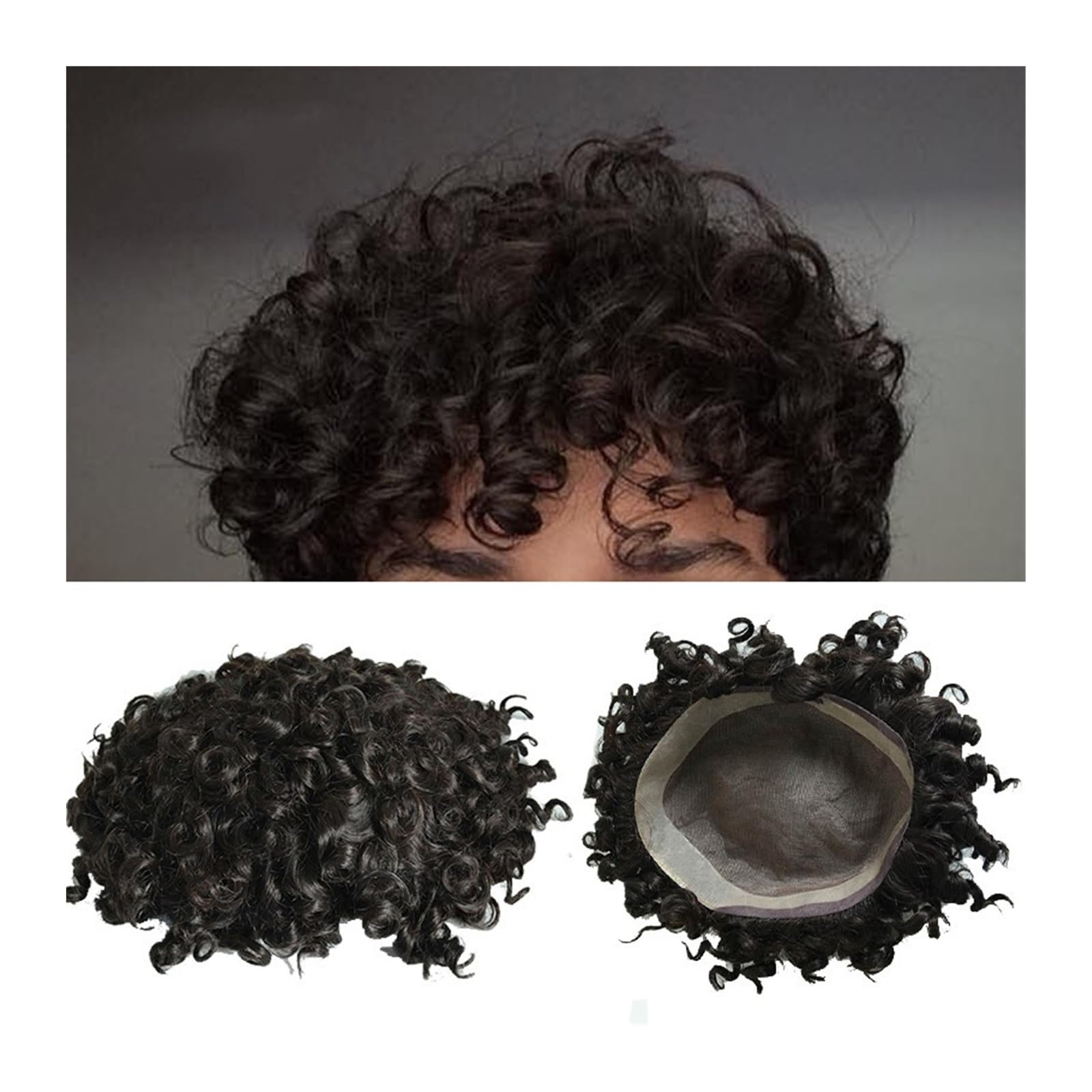 Echthaar Toupet für Männer Afro-Toupet for Männer, tiefes, lockiges Haarteil, feines Mono und NPU um die Basis, Herren-Kapillarprothese, natürliche menschliche Haarsysteme Perücke Männer (Color : 6mm
