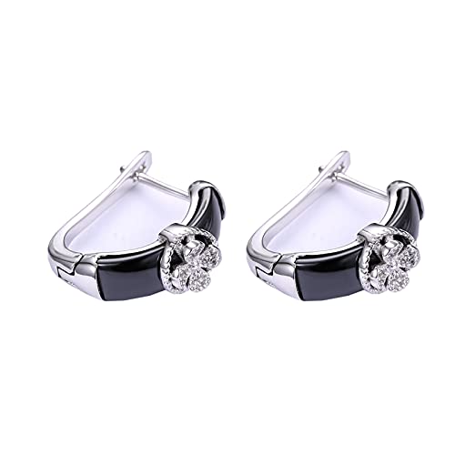 YouLpoet S925 Vierblättrige Kleeblatt Ohrringe Mit Diamanten, Temperament Schwarze Und Weiße Keramik-Ohrringe, Für Frauen Und Mädchen