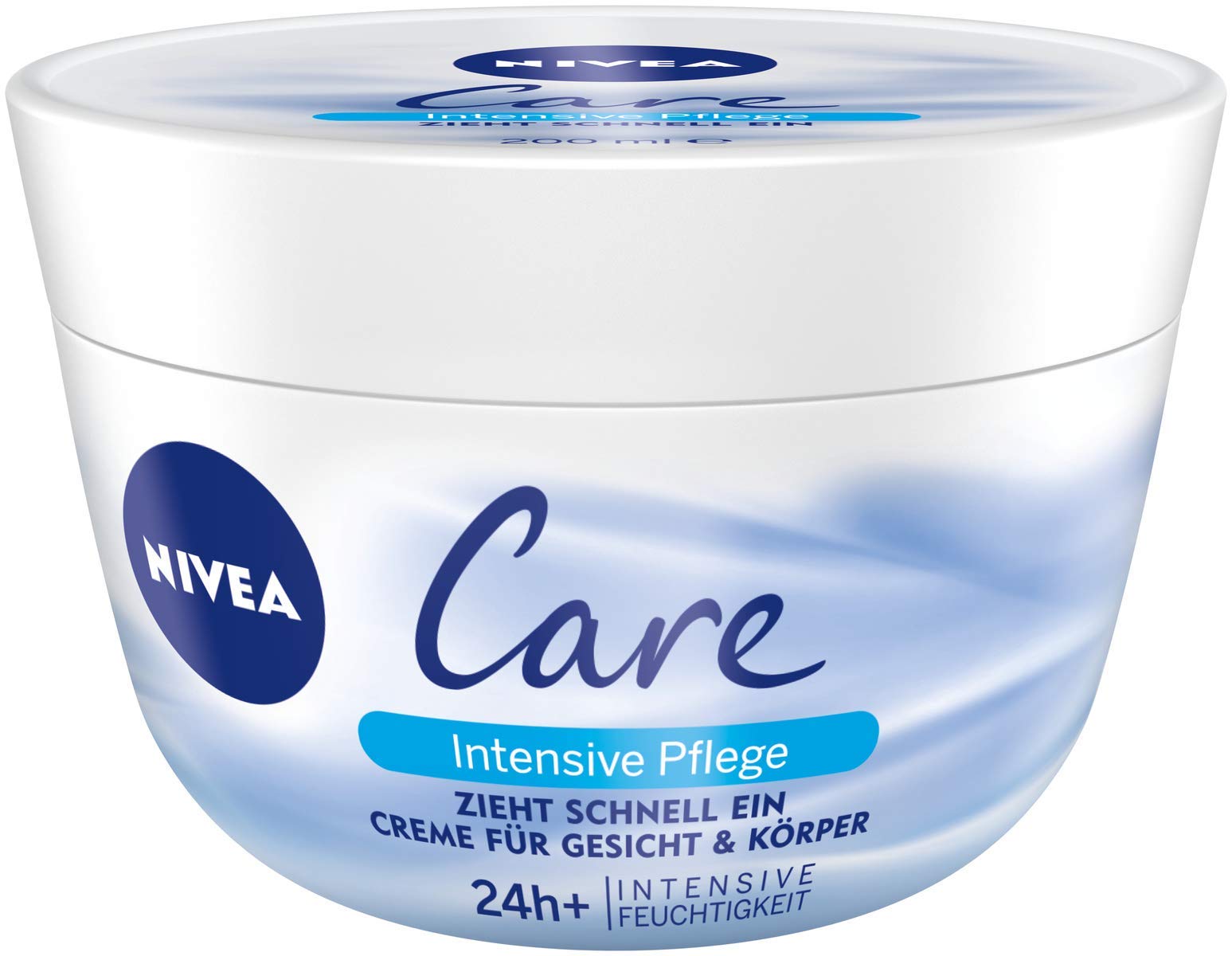 NIVEA 4er Pack Creme für Körper & Gesicht, 4 x 200 ml Tiegel, Care Intensive Pflege, zieht schnell ein, feuchtigkeitsspendend