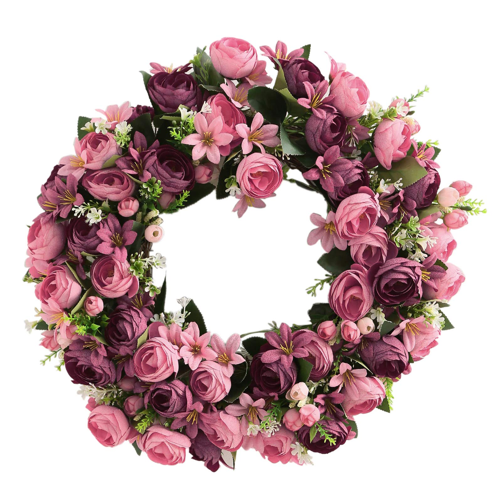 Yeenee Türkranz, künstliche Blumenkranz, für alle Jahreszeiten, für Haustür, Wohnzimmer, Wand, Garten, Hochzeit, Festival, Dekoration (Rose)