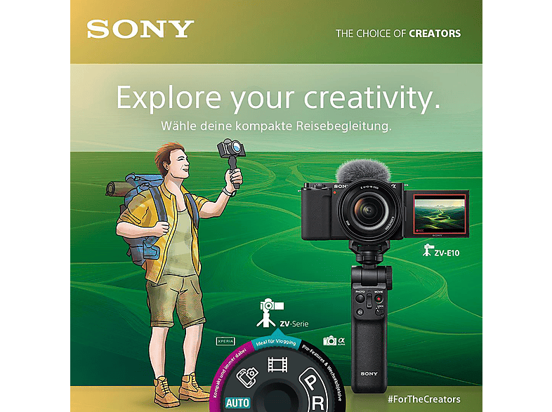 SONY Alpha ZV-E10 Body Vlogging Kamera Systemkamera , 7,5 cm Display Touchscreen, WLAN