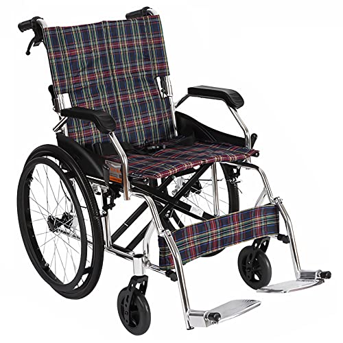 Bueuwe Aluminium Rollstuhl Faltbar Leicht Reiserollstuhl für Erwachsene, Kleiner Rollstuhl für die Wohnung, Rollstühle für ältere und Behinderte Menschen, Transportrollstühle, Sitzbreite 46 cm,B