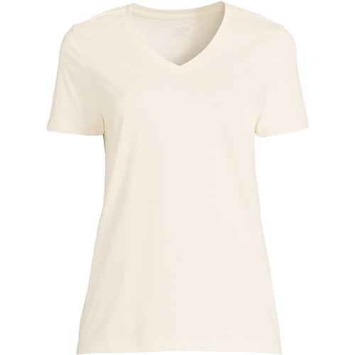 Lands' End Damen-T-Shirt, kurzärmelig, V-Ausschnitt, Supima-Baumwolle, entspannt, Fresh Ivory, X-Groß