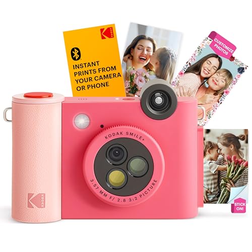 KODAK Smile+ kabellose Digitale Sofortbildkamera mit effektveränderndem Objektiv, 2x3-Zoll Zink-Fotodrucken mit Selbstklebender Rückseite, kompatibel mit iOS- und Android-Geräten – Fuchsie