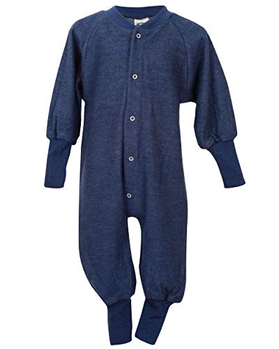 Cosilana, Einteiler Schlafanzug ohne Fuß, 100% Wolle (92, Marine)