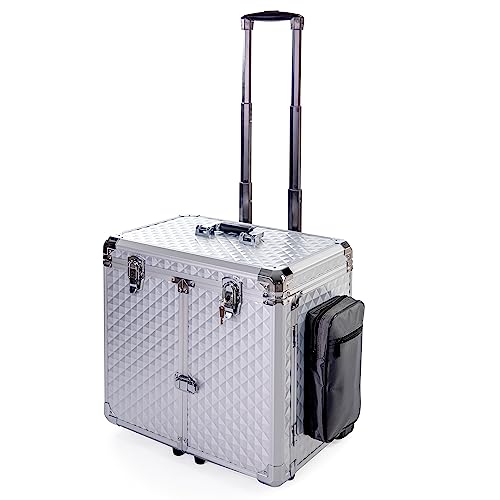 Fusspflegekoffer Rollkoffer ideal für die mobile Fußpflege Trolley-Koffer mit Rollen Modell Glamour Silber Metallic