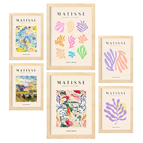 Nacnic Set mit 6 Henri Matisse Postern. Vegetation. Drucke des Fauvismus und der abstrakten Kunst für Innenarchitektur und Dekoration. A3 & A4 Holzfarbe Rahmen.