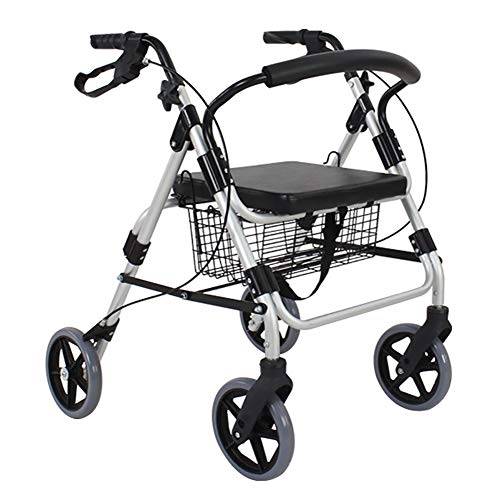 Leichter, höhenverstellbarer Rollator-Gehwagen, für Senioren, Erwachsene, behinderte ältere Menschen, mit Sitz, Bremse, Rückenlehne und großen Rädern (Color : Silver)