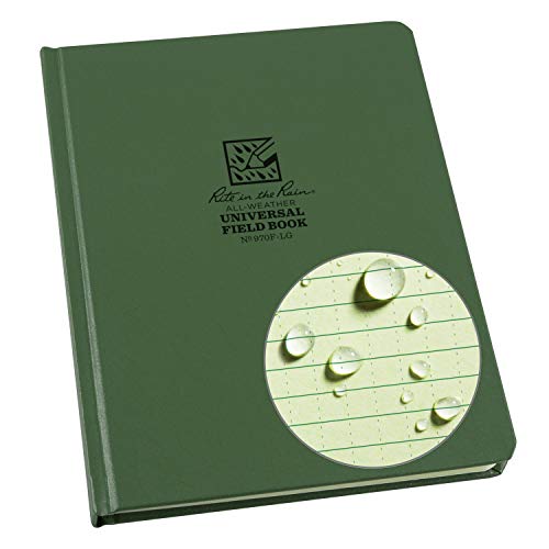 Rite in the Rain Weatherproof Hard Cover Notebook, Green Cover, Universal Pattern (No. 970F-LG), 8.75 x 6.75 x 0.625